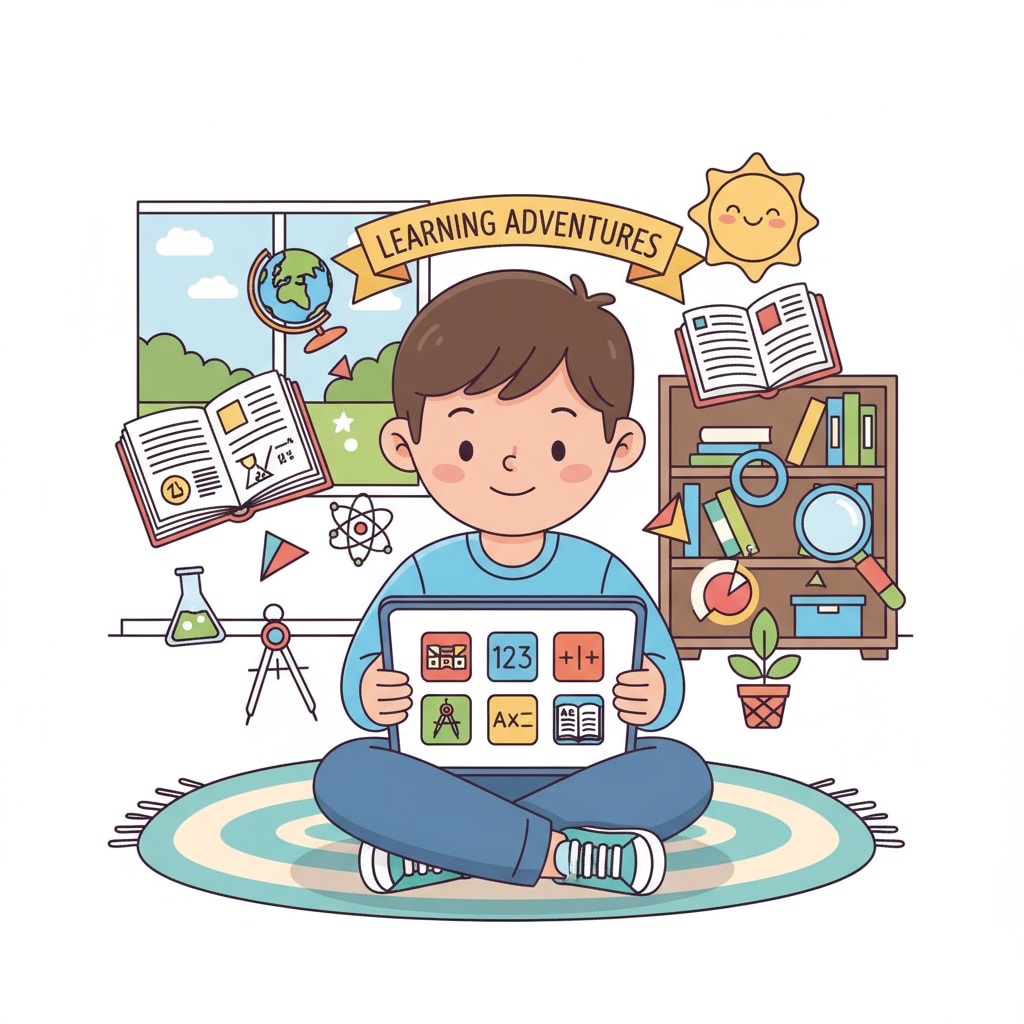 A young child using a tablet to learn various subjects, demonstrating modern learning tools. A modern child engaged in learning with a tablet, emphasizing the importance of adapting teaching methods and curriculum for digital age learning.