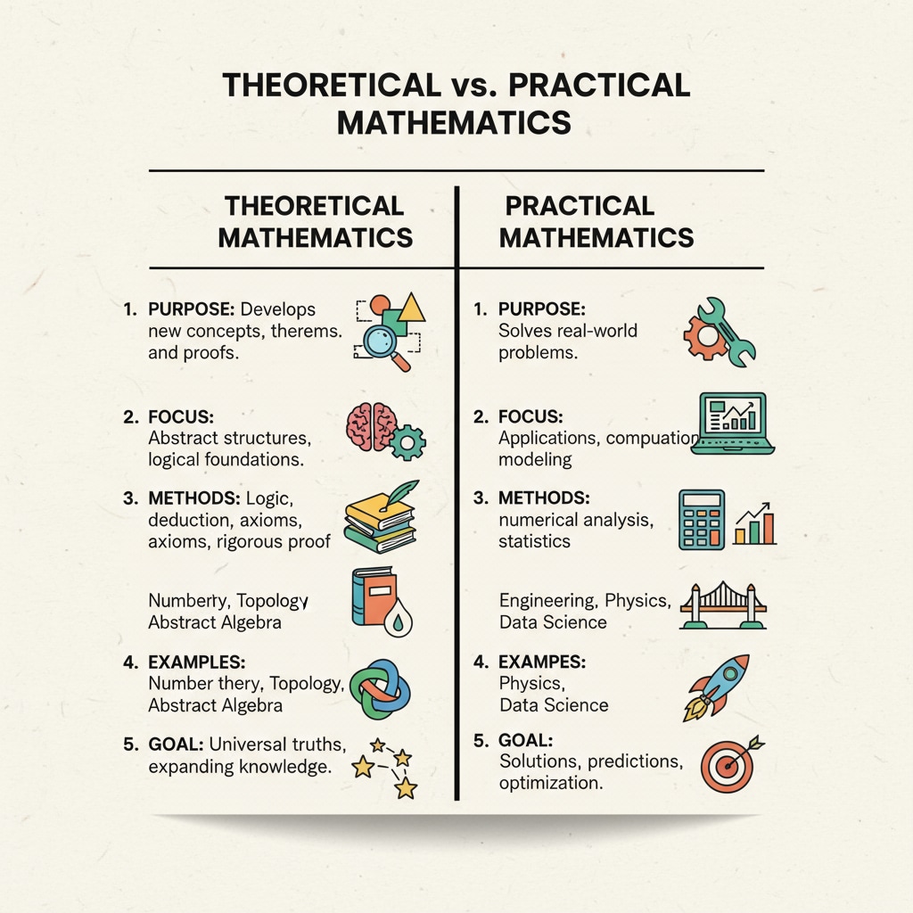 Chart comparing theoretical and practical mathematics in the context of K12 education