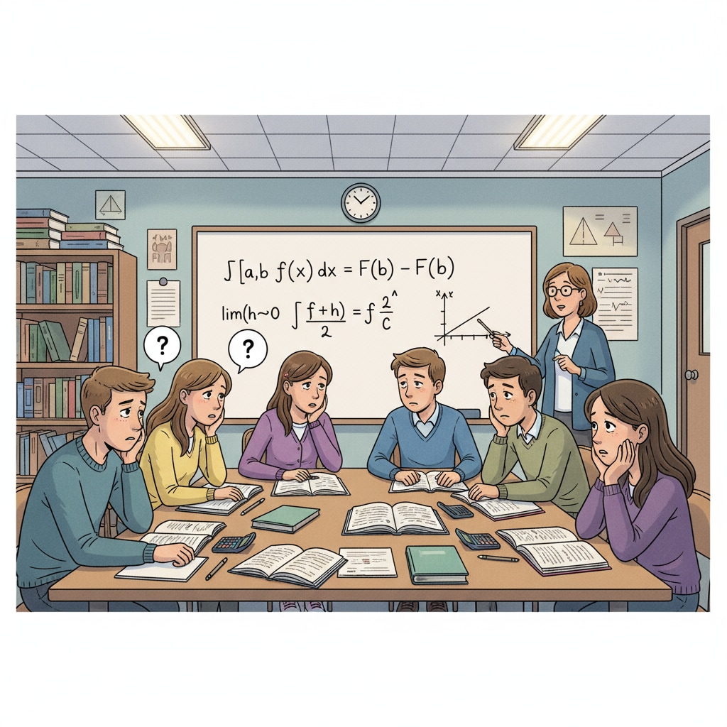 High school students are attending an extra-curricular calculus class, looking tired. High school students in an extra-curricular calculus class under parental pressure, related to high school education, calculus, excessive expectations, and parental intervention