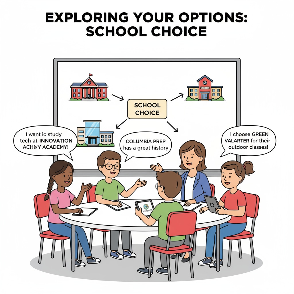 Students discussing school choice options in an education policy context.