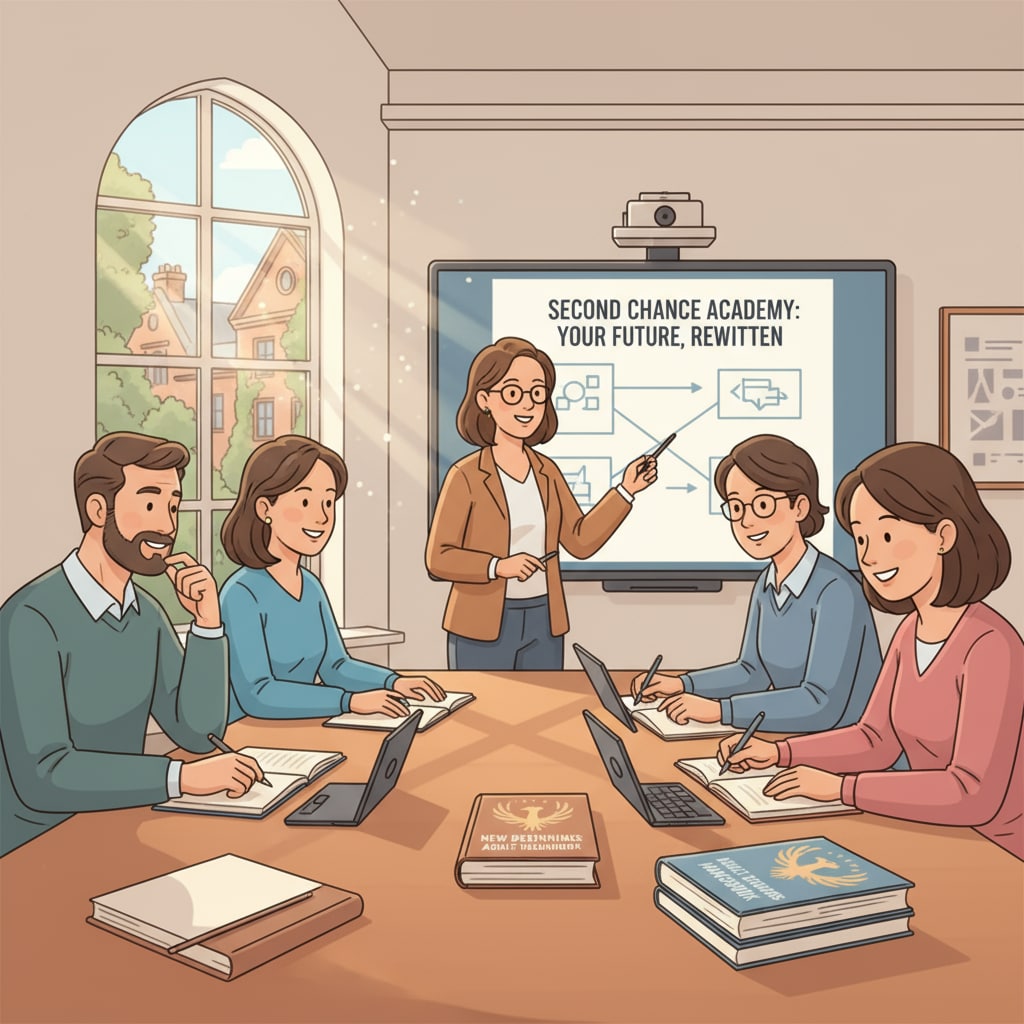 A group of students are engaged in studying in a classroom setting in a UK educational institution, symbolizing the opportunity for dropouts to restart their education. Students studying in a UK educational institution related to dropout continuing education