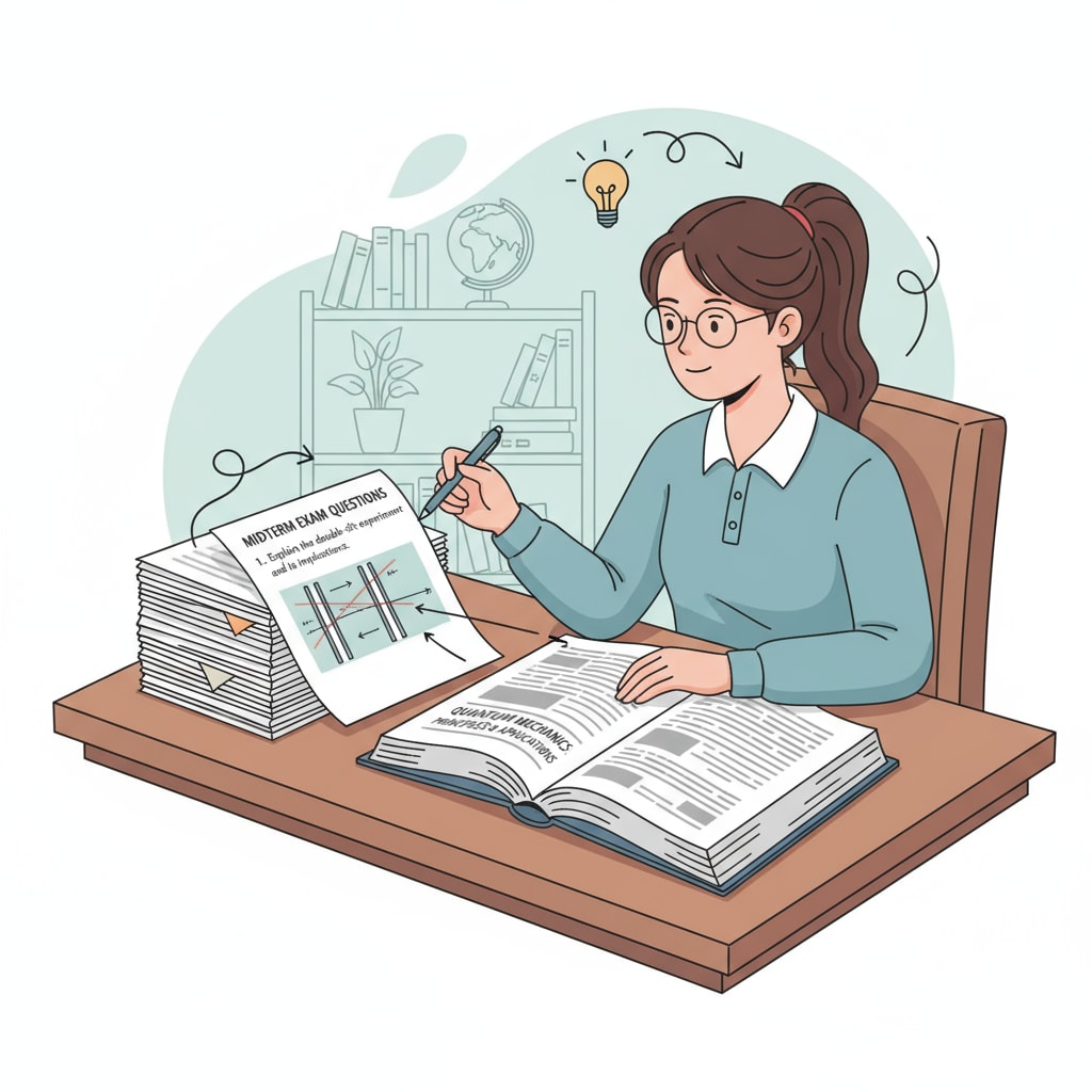 A student is shown using a reverse learning approach. They are looking at exam questions first and then referring back to the theory to understand it better. A student using reverse learning for theory study with attention deficit and hands-on learning considerations