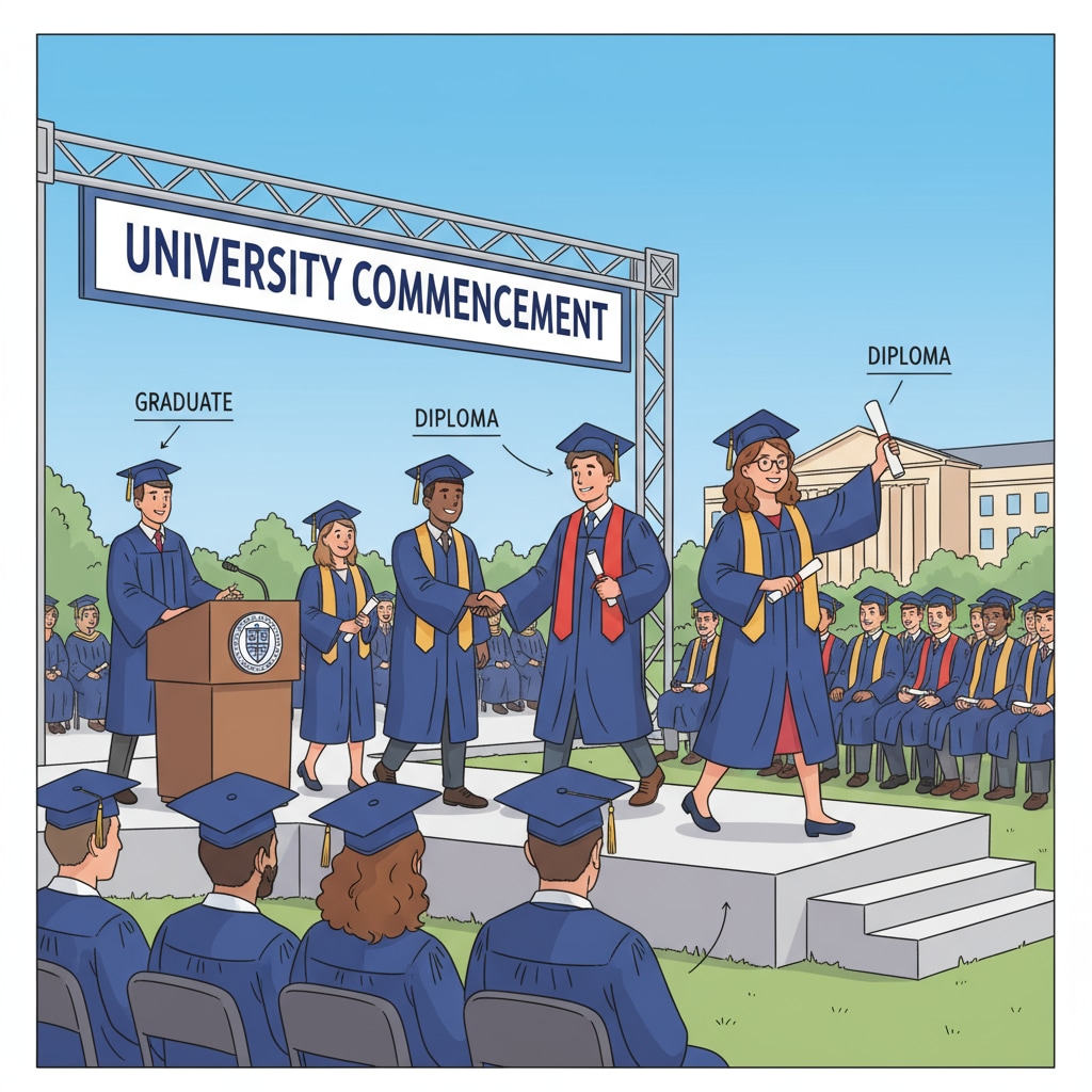 A graduation ceremony with students wearing caps and gowns, receiving their diplomas, symbolizing the completion of formal education. Graduation ceremony representing formal education in the context of lifelong learning, formal education, and cultural awareness