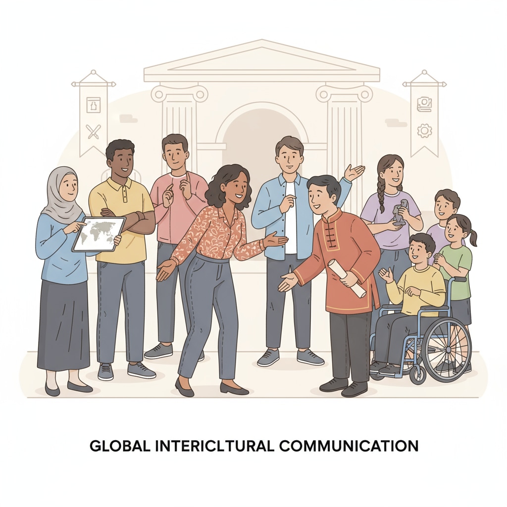 A group of people from various cultural backgrounds interacting, showing different body languages and expressions. People from different cultures interacting, related to moral relativism, common values, and social division