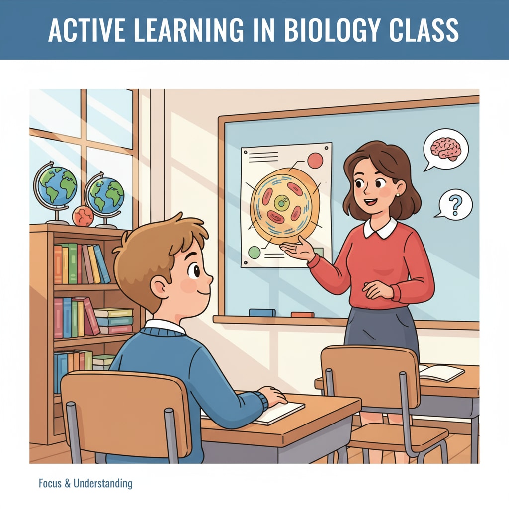 A single student is sitting in a classroom, looking directly at the teacher and showing full attention while the teacher is speaking. Student demonstrating active listening during class dialogue