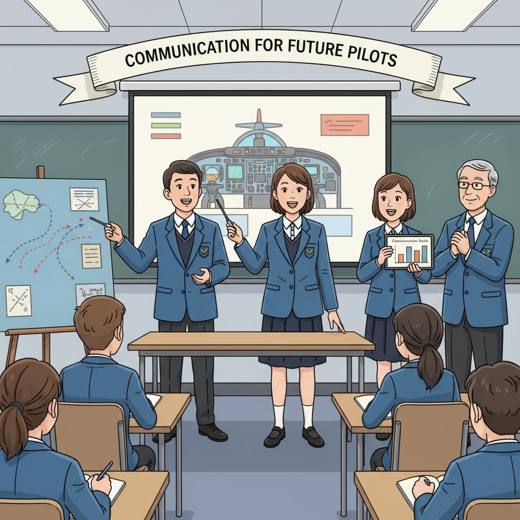 Students presenting to enhance communication skills relevant to pilot training