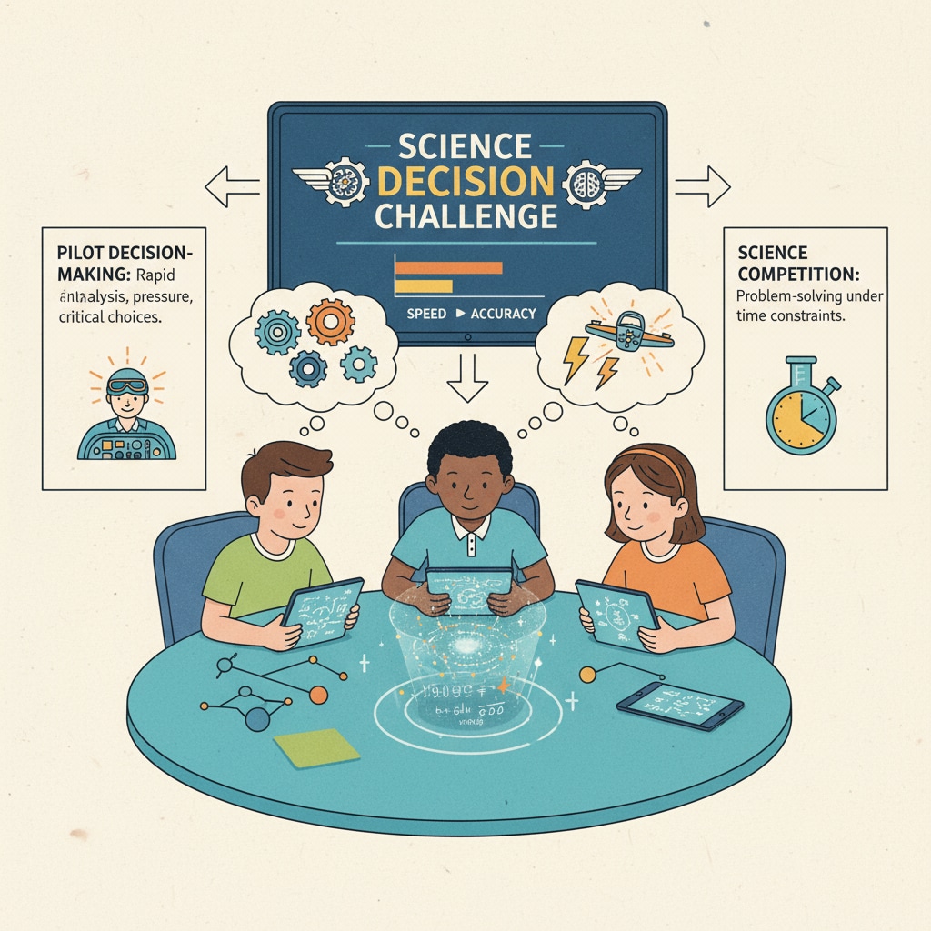 Students in a science competition for decision-making practice like pilots