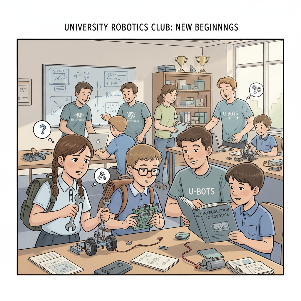 Home-schooled students participating in a university club activity, trying to blend in Home-schooled students attempting social integration in a university club activity