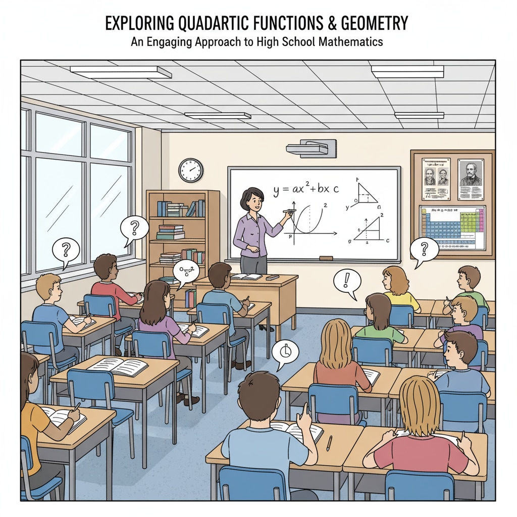 A classroom scene where students are engaged in learning high school mathematics, with a teacher writing on the board. High school mathematics learning scene related to parental expectations and calculus education