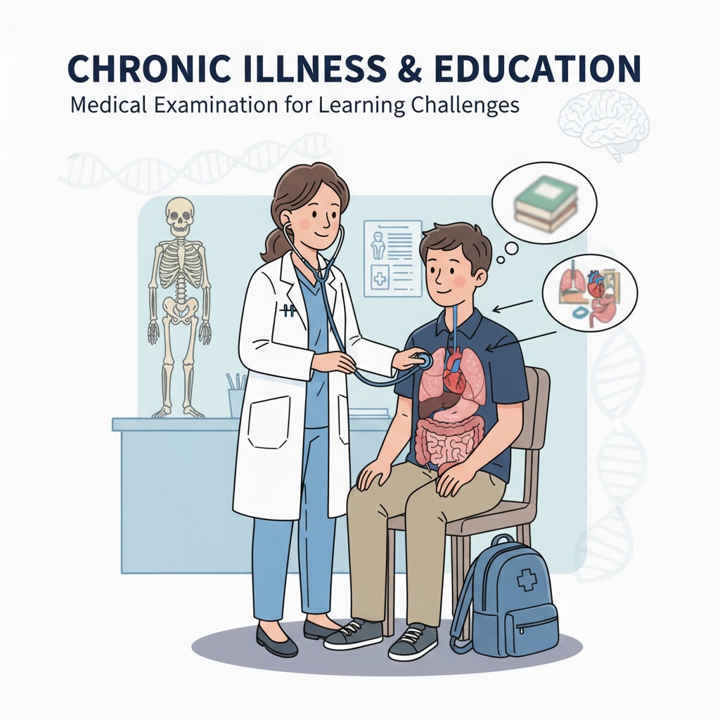 A doctor is examining a high school student with a stethoscope. This represents the medical side of chronic diseases that can impact a student's education. Doctor examining high school student with chronic disease