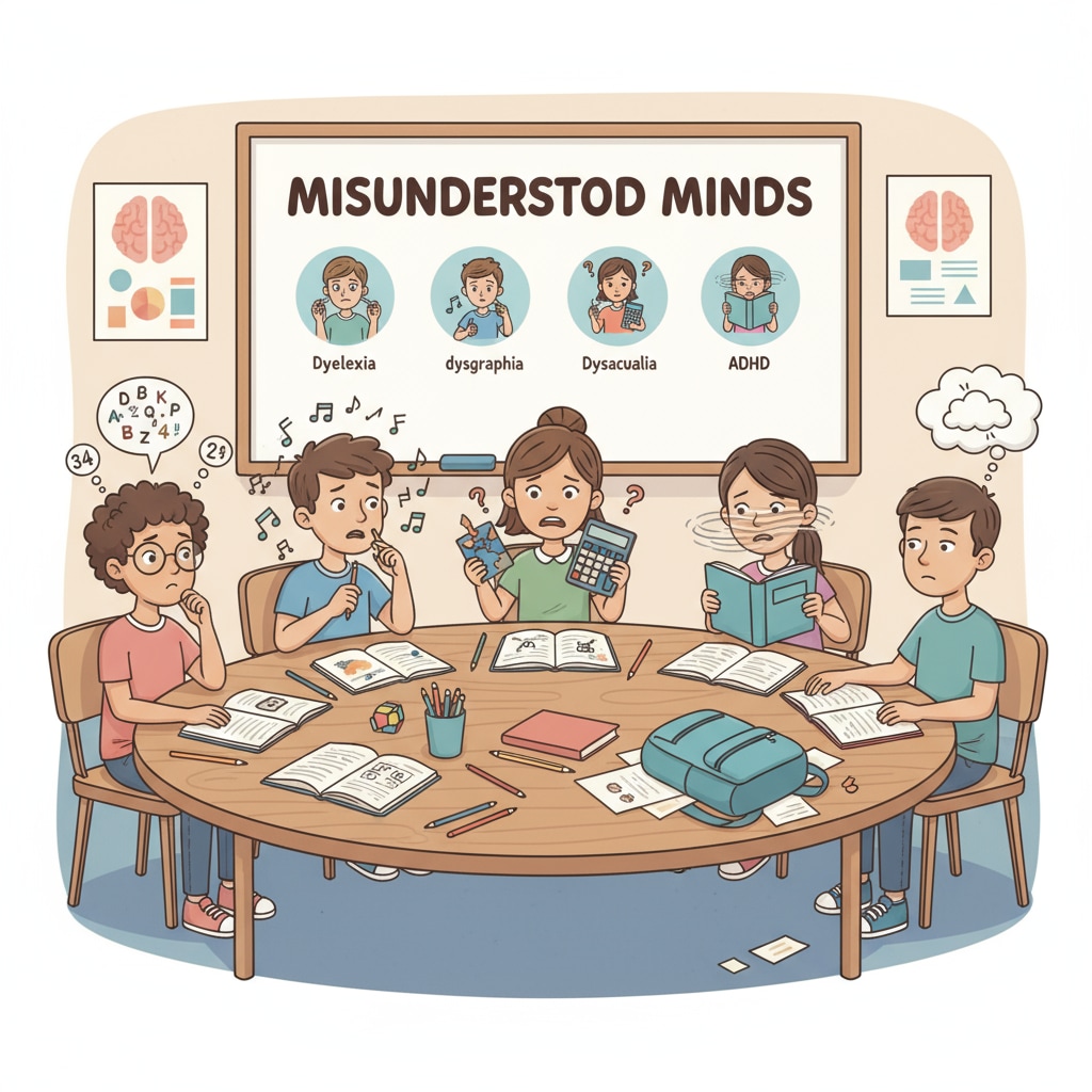 Six students with different expressions sitting together, representing the six students with learning difficulties in the Misunderstood Minds series Six students with learning difficulties in Misunderstood Minds series