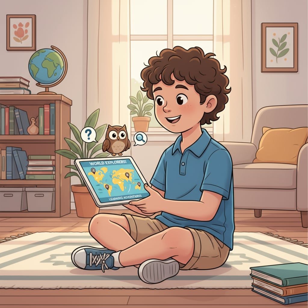 A child using an educational app as part of academic resources for family education and teaching arrangements