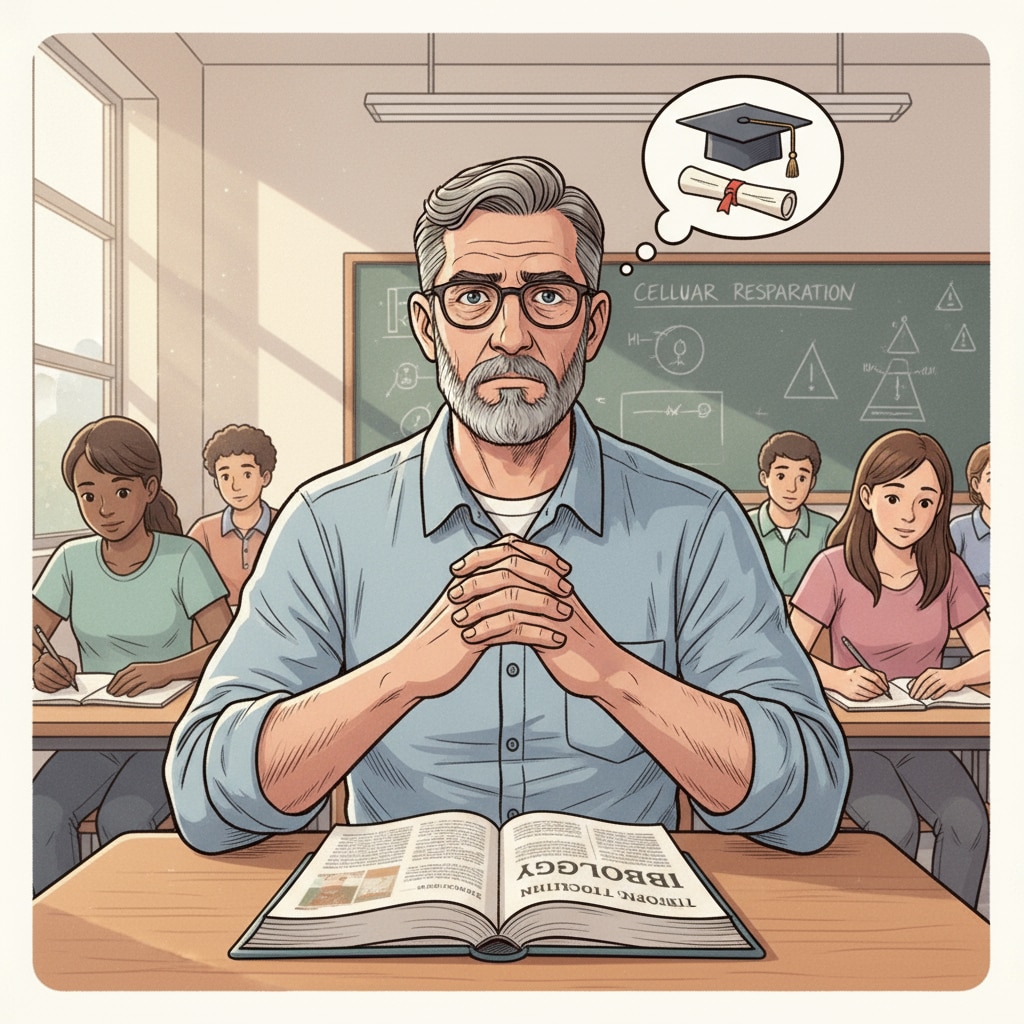 An older freshman in a college classroom dealing with age anxiety and time perception