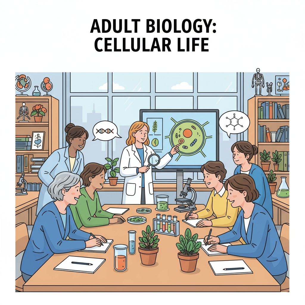 Adult students attending a biology class in an adult high school setting, looking engaged Adult students in a biology class relevant to college applications with GED or adult high school diploma