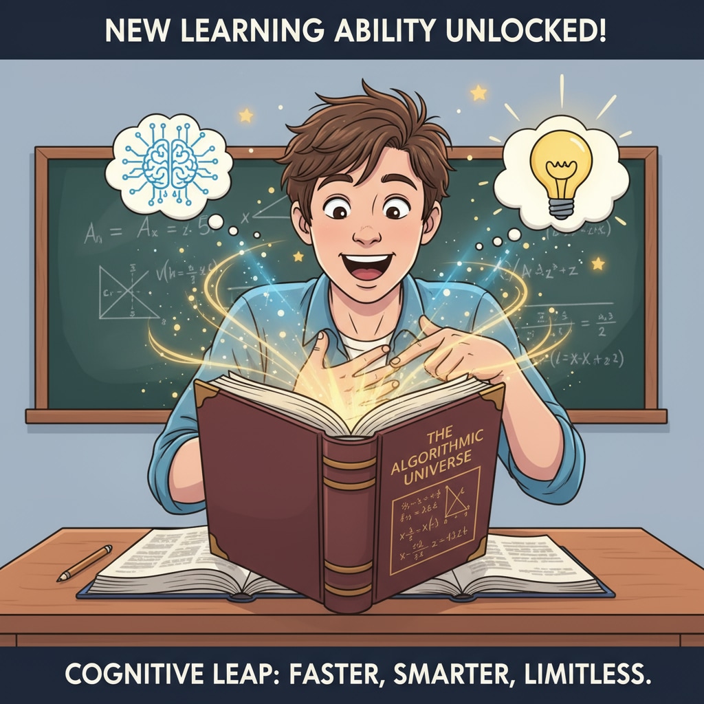 A student with enhanced learning ability reading a challenging book in relation to learning ability, intelligence enhancement, and educational paths