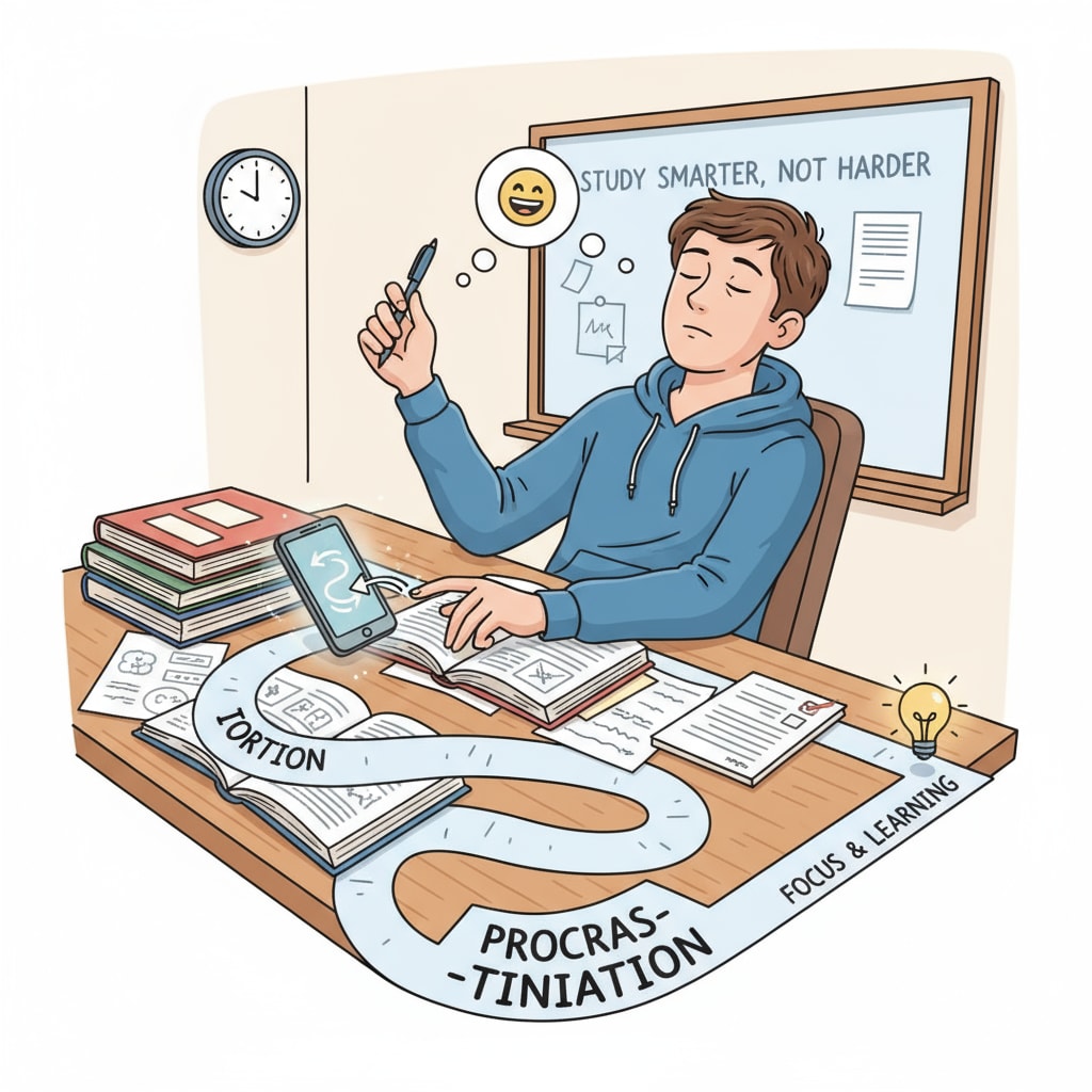 A student is sitting at a desk, looking distracted with a phone nearby, highlighting the distractions that can lead to procrastination. Student facing distractions that may cause procrastination in online learning