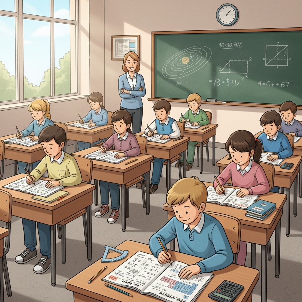 Students solving math and science test papers for REET exams