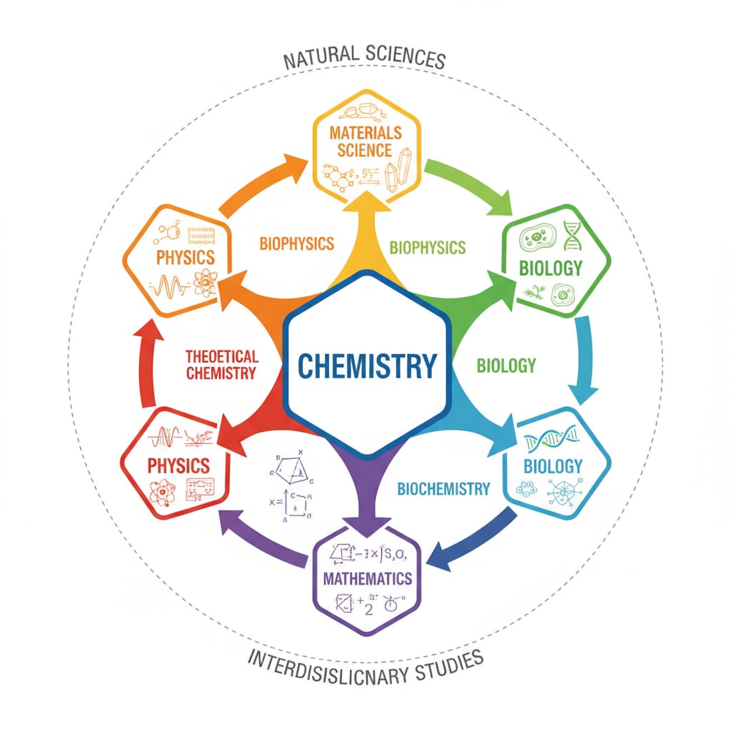Diagram of the intersection of chemistry with other sciences relevant to chemistry, degrees, and career planning