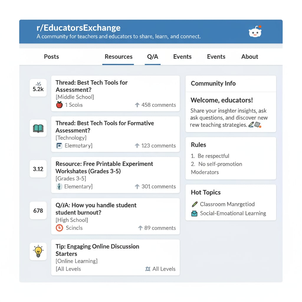 Screenshot of Reddit education subreddit page showing community rules in action and educational resources sharing