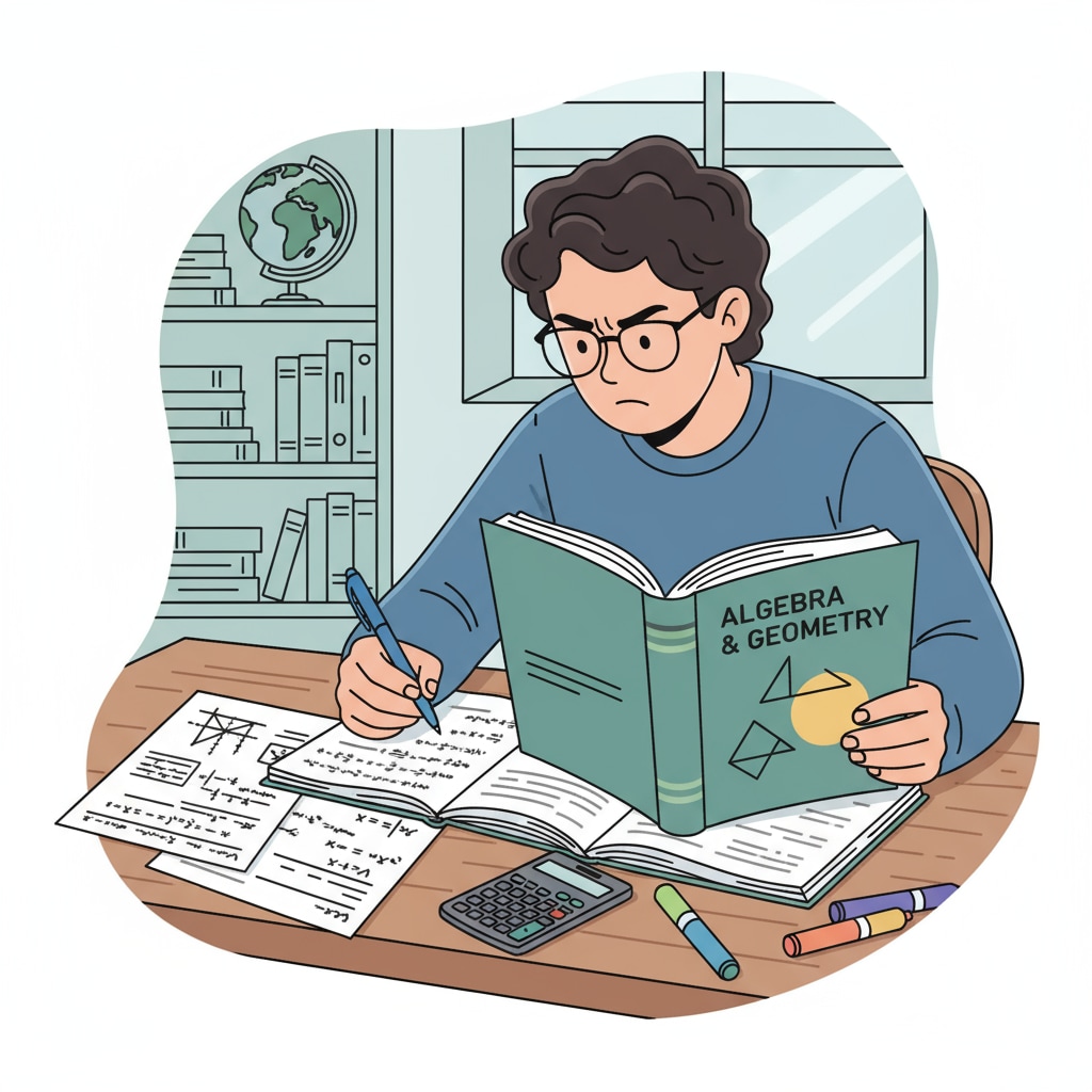 A student studying high school math textbooks in the context of calculus, high school education, and parental expectations
