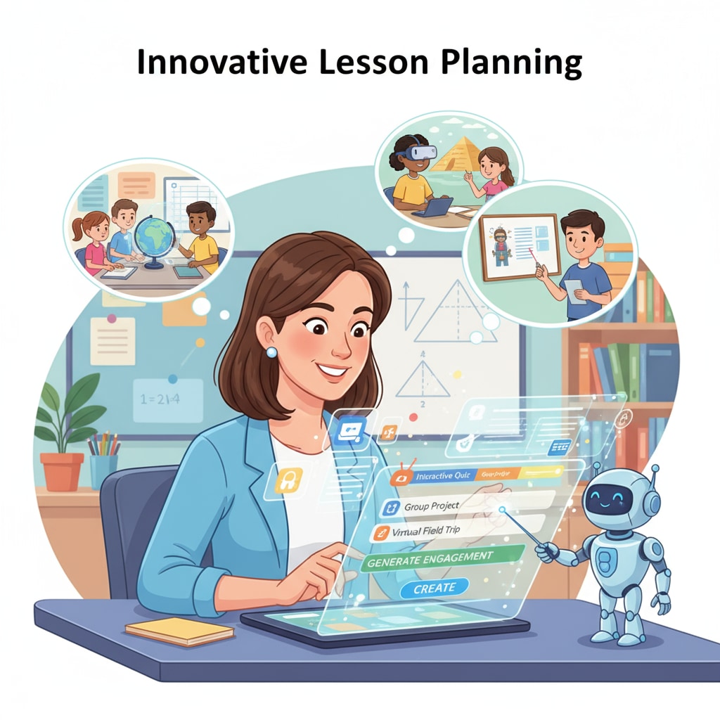 A teacher is seen smiling while using educational technology software to plan engaging lessons, indicating a positive teaching experience. Teacher using educational technology for lesson planning to enhance teaching experience and manage workload