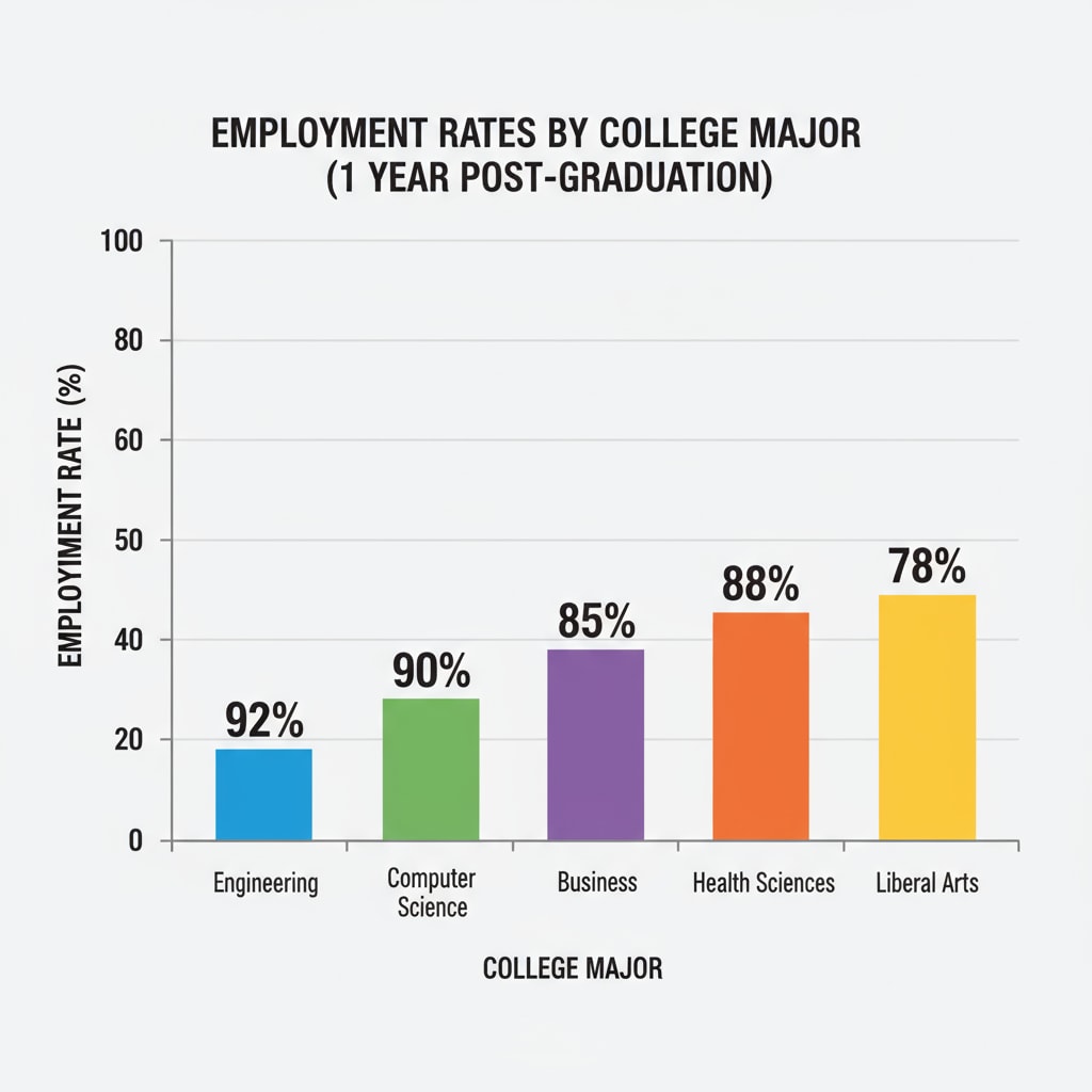 A bar graph presenting the employment rate of different majors, including liberal arts majors. Graph showing the employment rate of liberal arts graduates