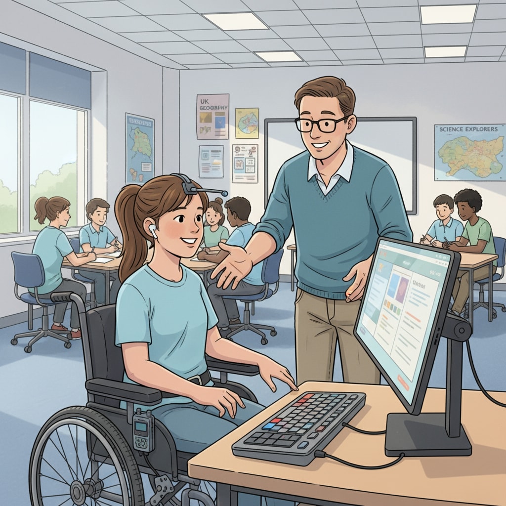 A student with a disability getting support in a UK classroom during their return to education