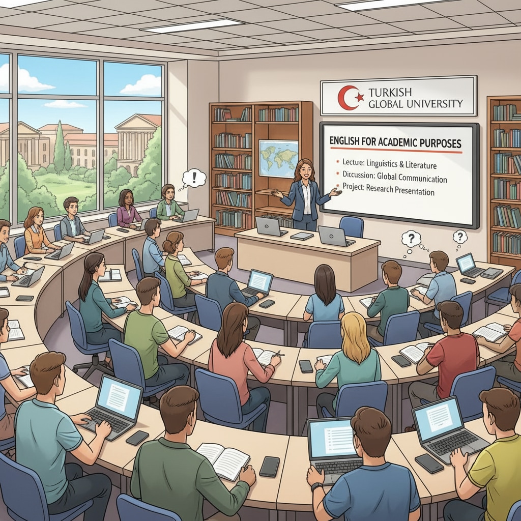 Students attending an English - taught class in a Turkish university, depicting the learning environment of English - taught programs. Students in an English - taught class in a Turkish university for Turkish study abroad, English - taught programs