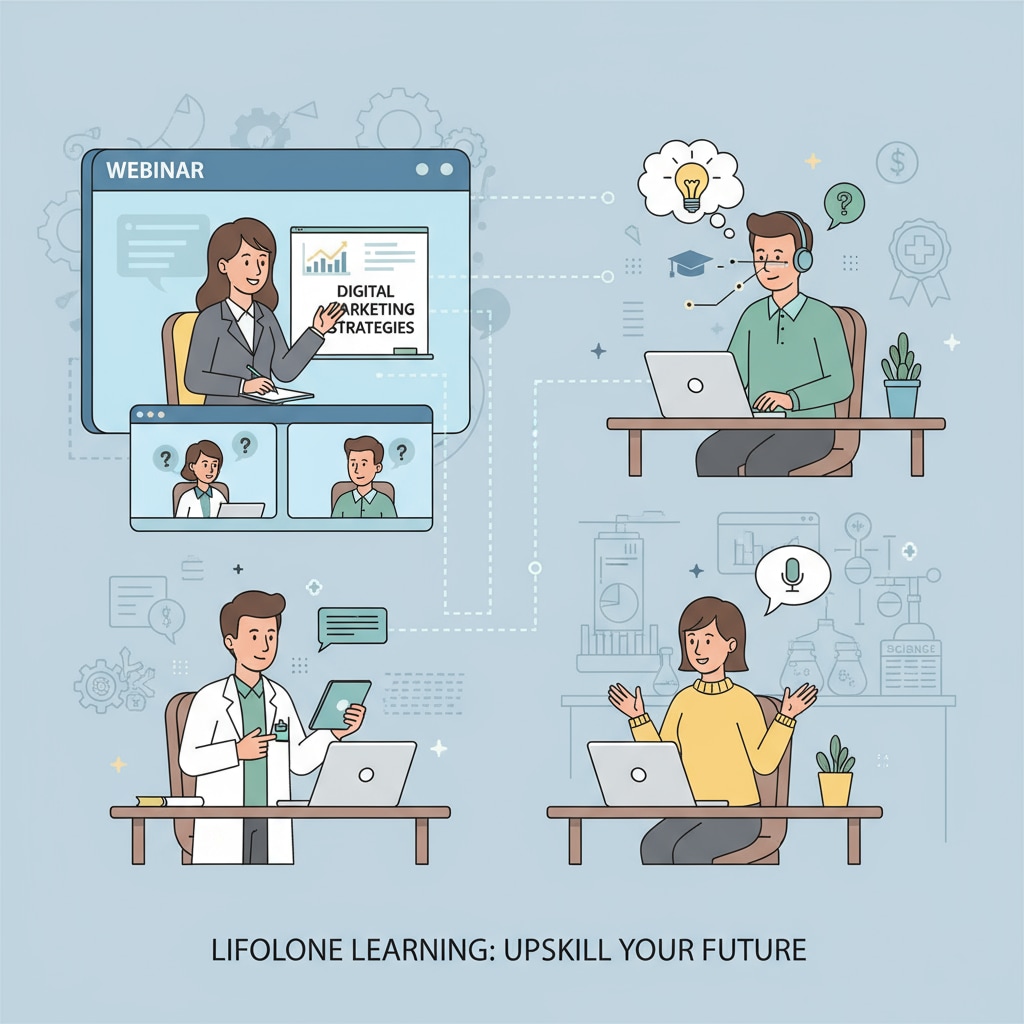 A group of working professionals are participating in an online educational course, showing their dedication to improving their skills and knowledge. Working professionals engaged in在职教育for学历提升and职业发展