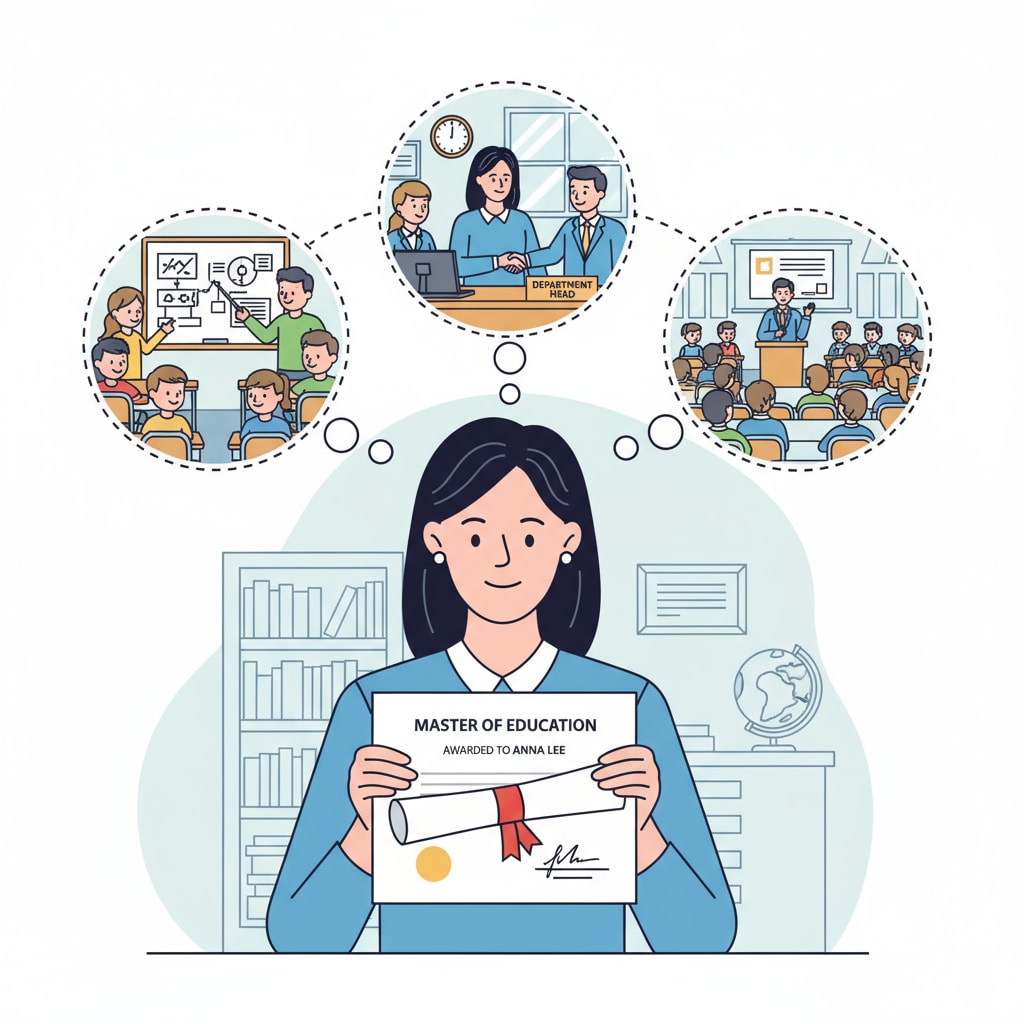 A teacher is holding a degree certificate, looking at it with a hopeful expression, imagining how it will benefit their career. Teacher examining University of Phoenix degree for career growth