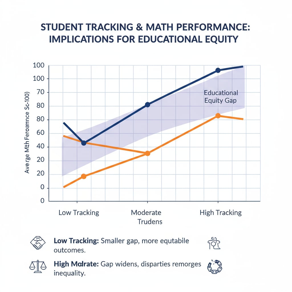 A graph presenting data on how student tracking affects math performance, highlighting the implications for educational equity. Graph showing the impact of student tracking on math performance relevant to teacher shortage and math education