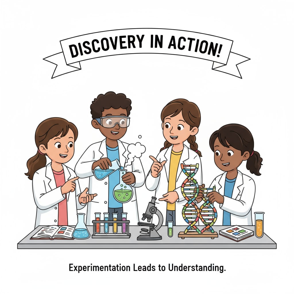 A group of K12 students are actively involved in a hands-on learning activity, such as a science experiment or a creative project, showing their engagement and enthusiasm. K12 students engaged in practical learning