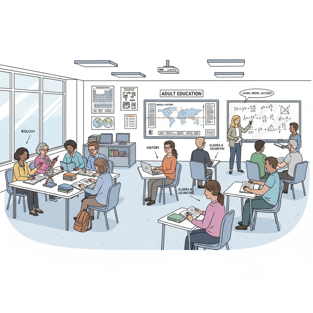 Adult students in a classroom setting for high school diploma studies related to college application