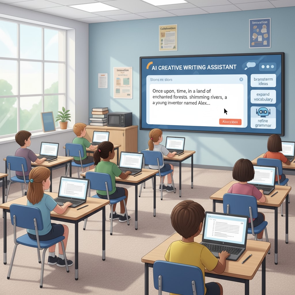 Students in a classroom with AI writing interface in the background, highlighting the intersection of academic integrity, writing education, and artificial intelligence.