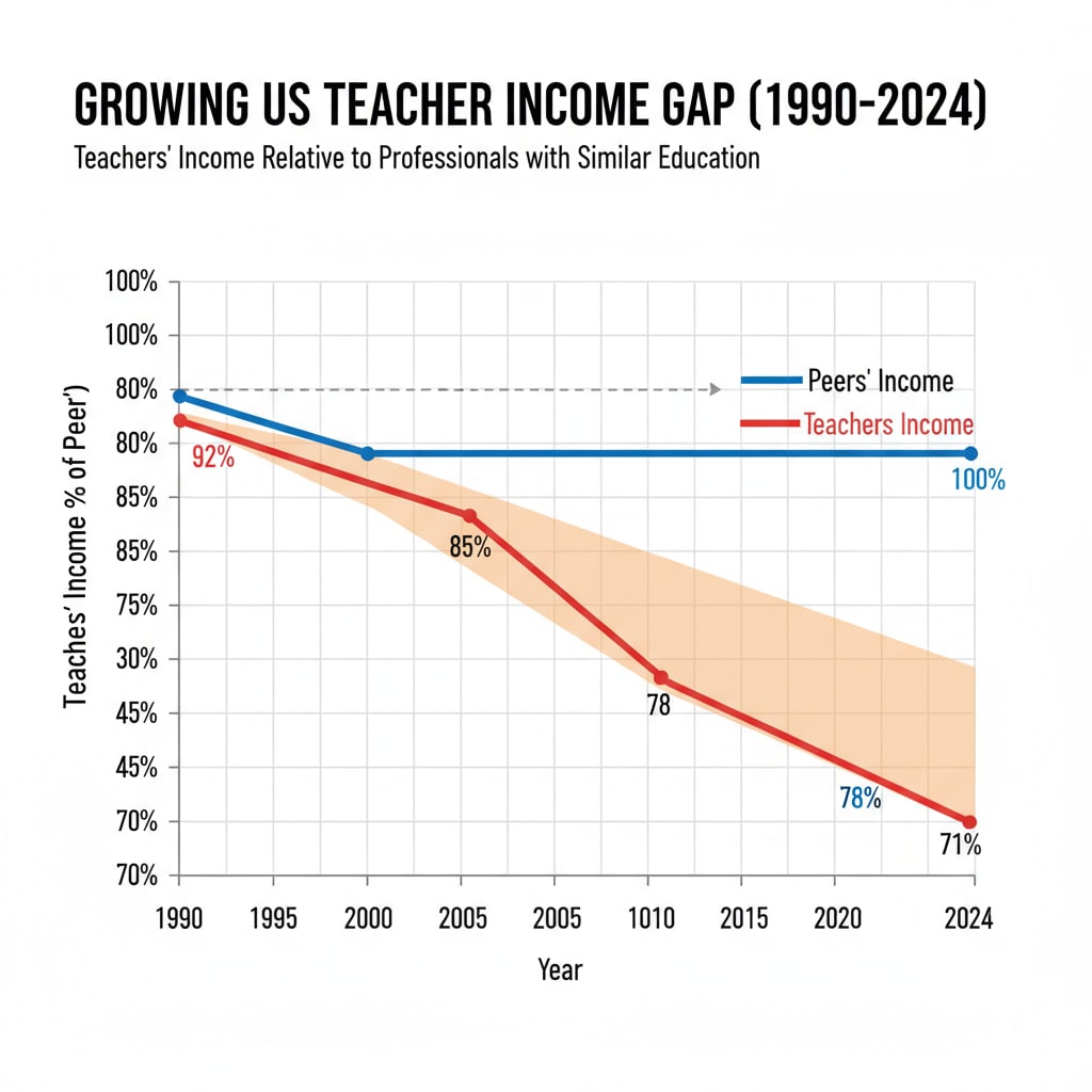 Income gap between US teachers and similar - educated professionals over the years