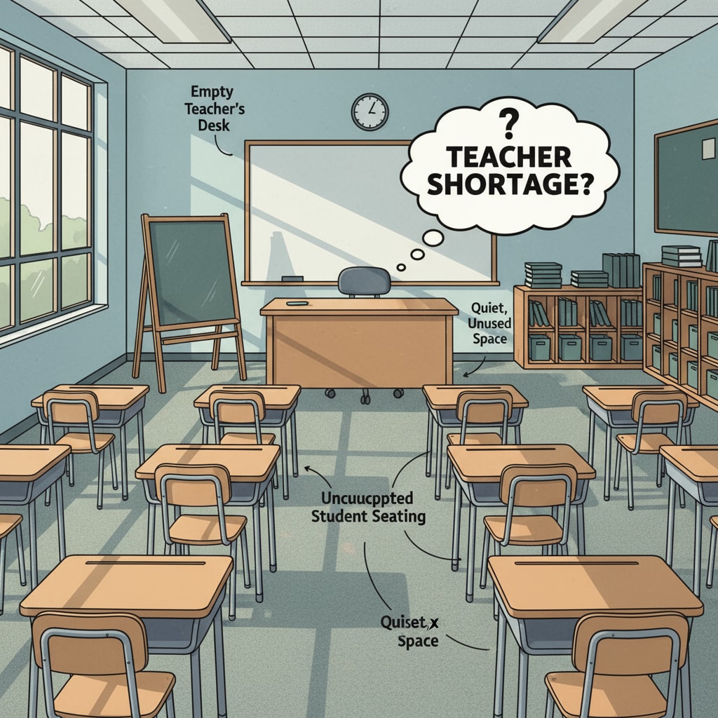 An empty classroom symbolizing teacher shortage in US education