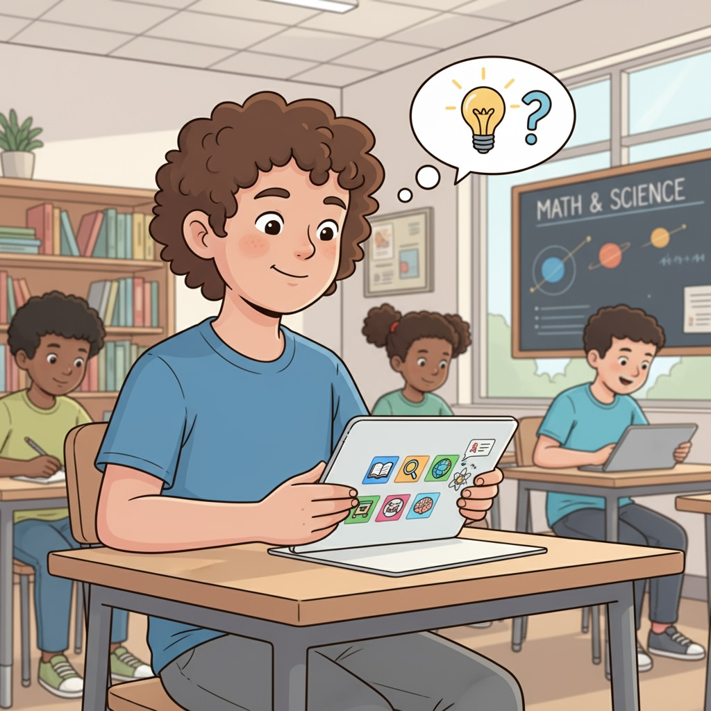 K12 student using a tablet for school purposes