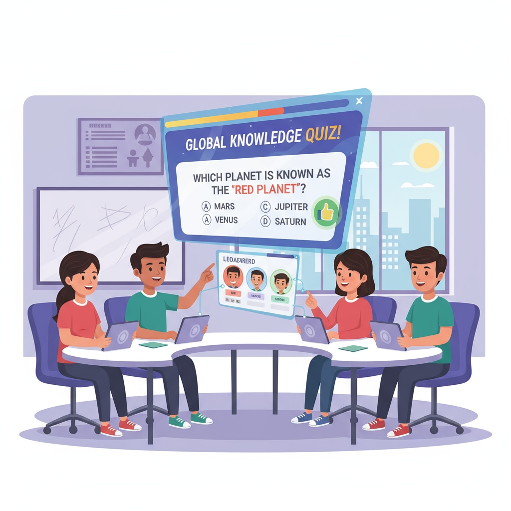 Students actively participating in a quiz on an interactive learning platform Educational technology tool - Interactive learning platform for classroom engagement
