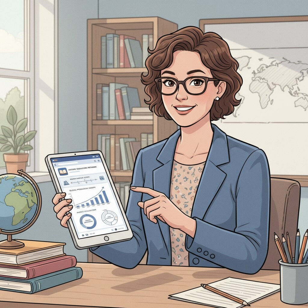 A teacher looking at historical charts on a Facebook page while searching for educational resources