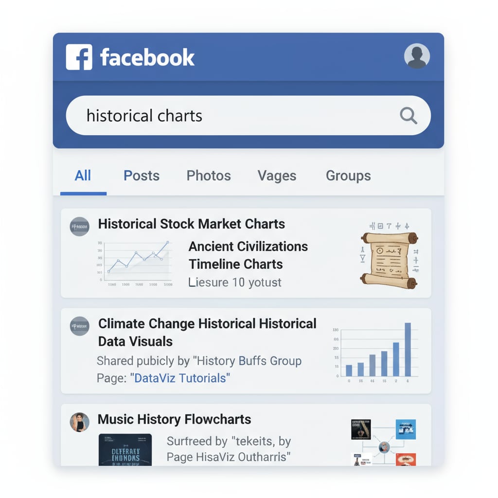 Facebook search page with results showing historical charts while searching for educational resources