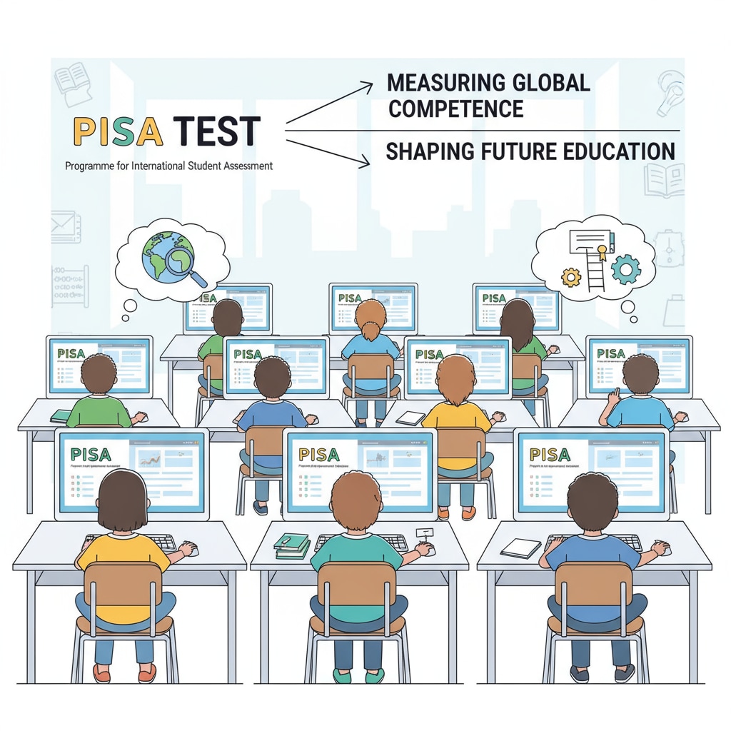 A scene of students taking the PISA test in a classroom, highlighting the significance of the PISA test. Students taking the PISA test in a classroom