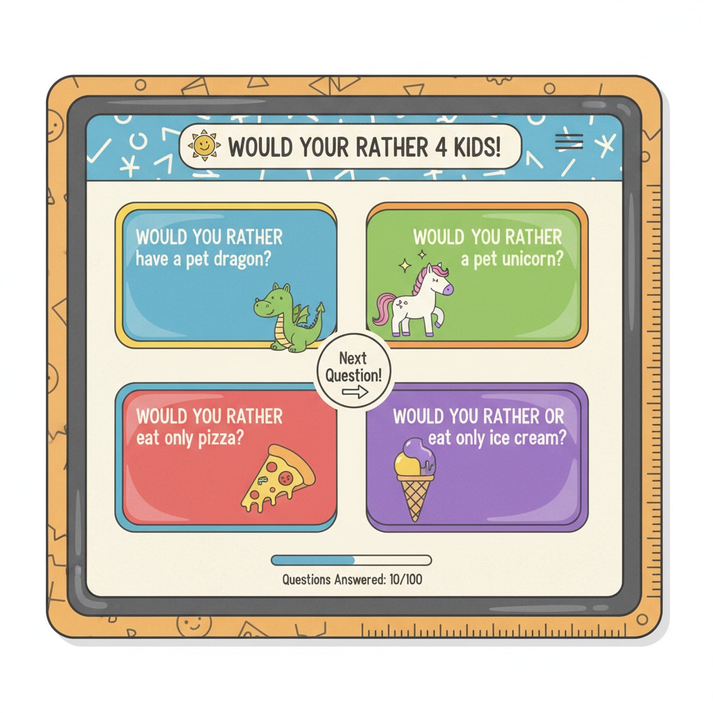 Screenshot of wouldyourather4kids.com website with 