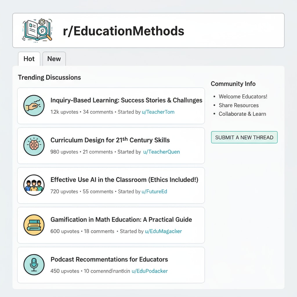 Interface of Reddit's education section with educational community rules, Reddit education network, and educational resource navigation elements