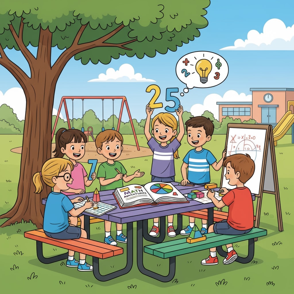 A group of 9-year-old children are actively participating in a math activity, showing enthusiasm and engagement. 9-year-old children engaged in a math learning activity to enhance their mathematical abilities