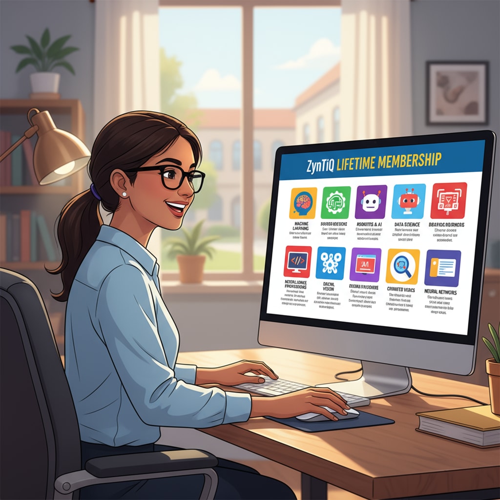 Student viewing ZynTiQ courses with lifetime membership for AI education and course certification