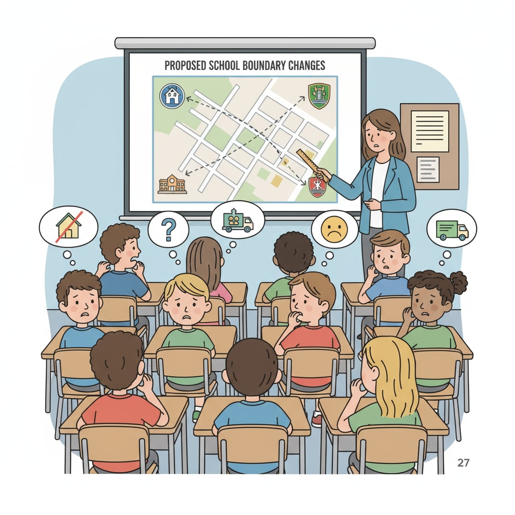 Students sitting in a classroom, looking worried about potential school boundary changes Students expressing concern about WPUSD boundary redrawing