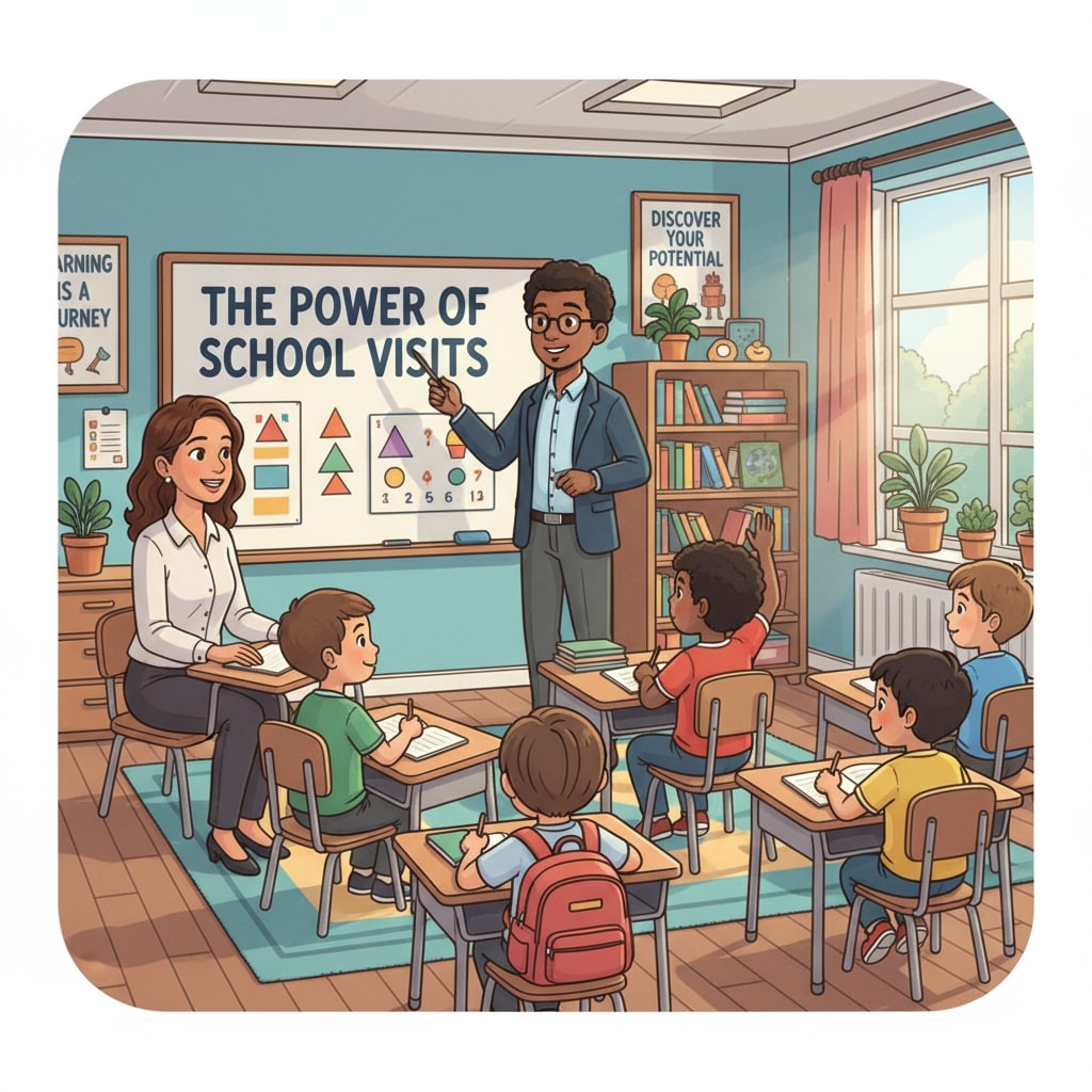 A parent and child are sitting in a classroom, watching a teacher conduct a lesson. This shows the importance of experiencing the learning environment during school visits for making educational choices related to public schools. Parent and child observing a lesson in a public school for educational choice