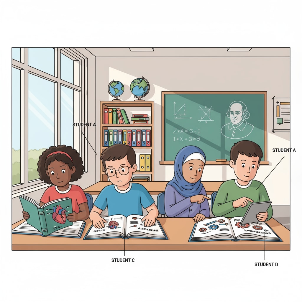 A group of students are engaged in studying in a classroom in the UK, with books open and focused expressions on their faces. Students studying in a UK classroom related to dropouts returning to education