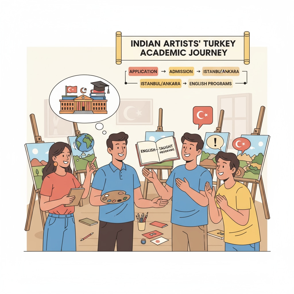 Indian artists are engaged in a discussion about their aspirations to study in Turkish universities that offer English - taught programs, showing enthusiasm and anticipation. Indian artists discussing their plans to study in Turkish universities with English - taught programs