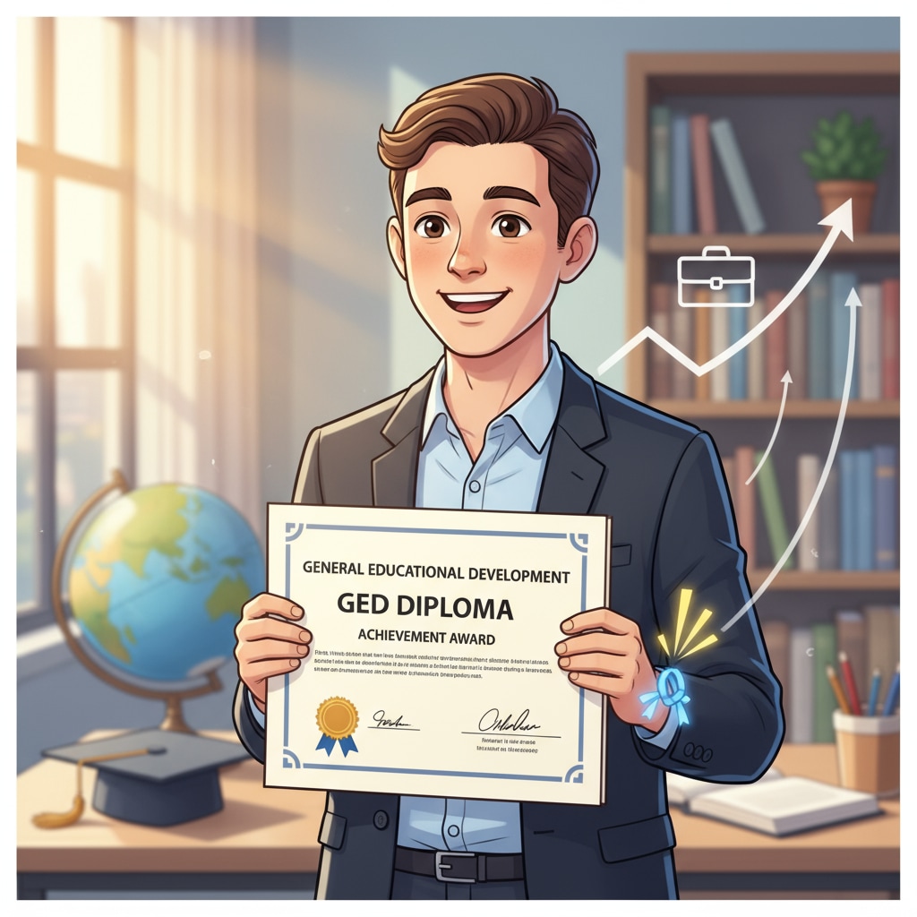 A student smiling while holding a GED certificate, symbolizing hope for better job prospects after overcoming depression. A student with a GED certificate, representing the connection between GED, depression, and improved job prospects.